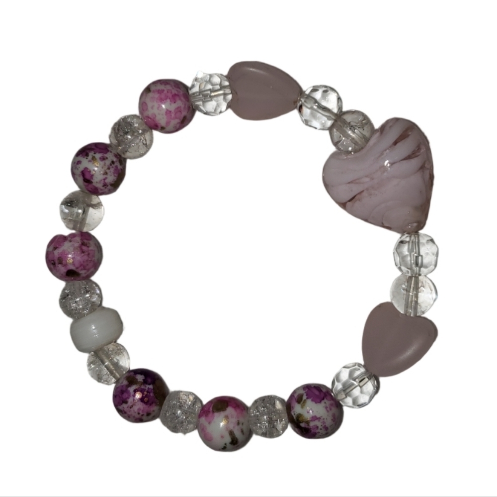 Handmade Pink Heart Beaded Bracelet